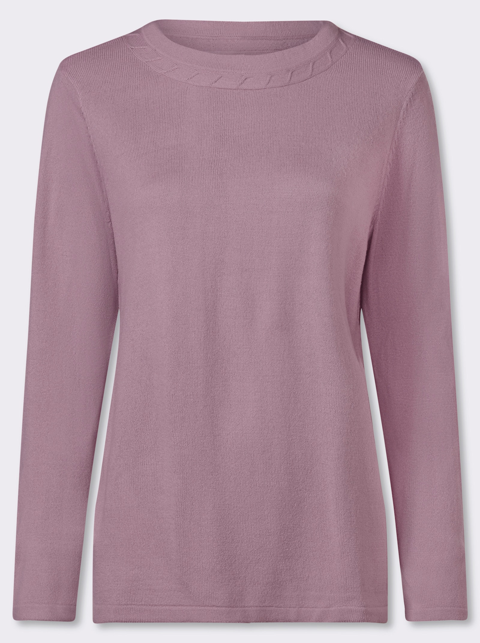 Langarm-Pullover mit Zopfmuster am Ausschnitt - mauve