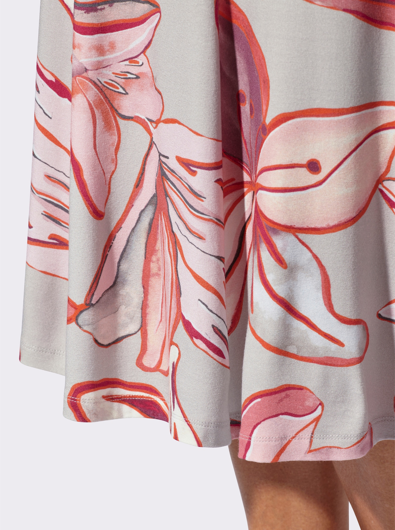 Jerseyrok met bloemdessin - lichtgrijs/koraal bedrukt