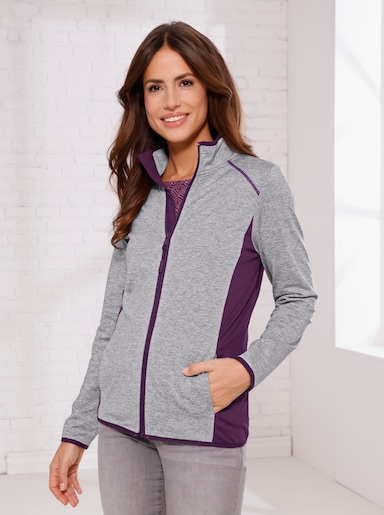 Sportjacke mit kontrastfarbenen Einsätzen - grau-meliert-traube