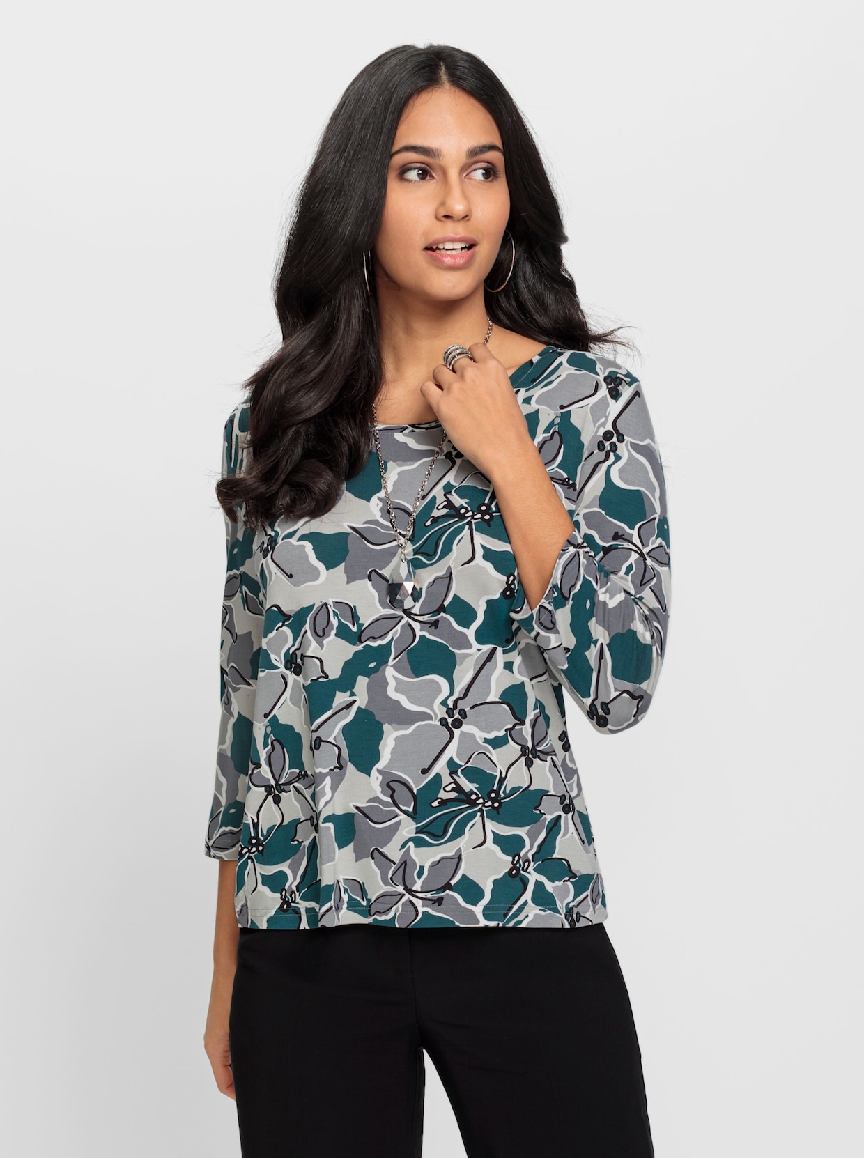 T-shirt imprimé - gris clair-pétrole imprimé