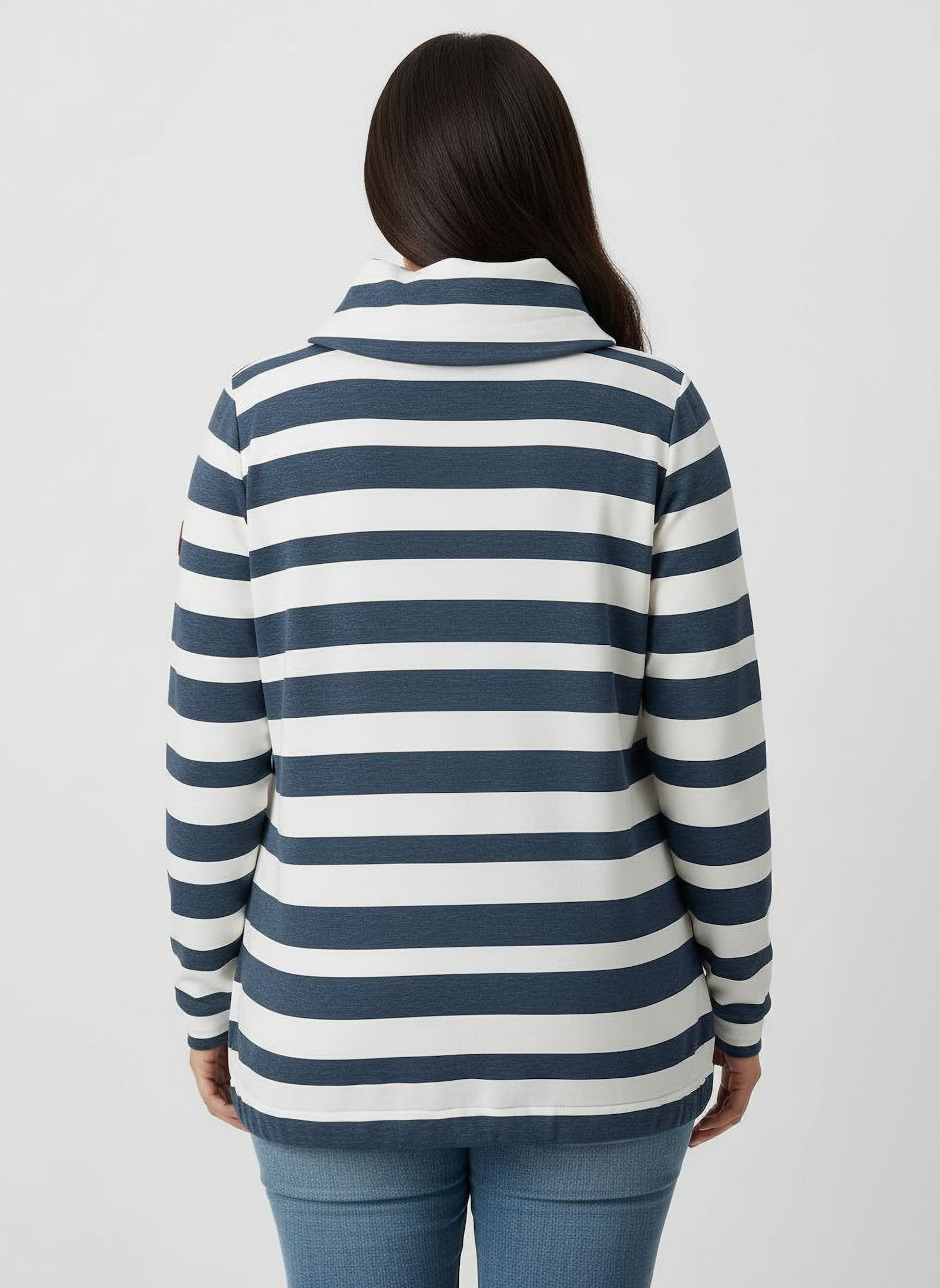 Sweatshirt mit elastischem Saum - dunkelblau-ecru-geringelt