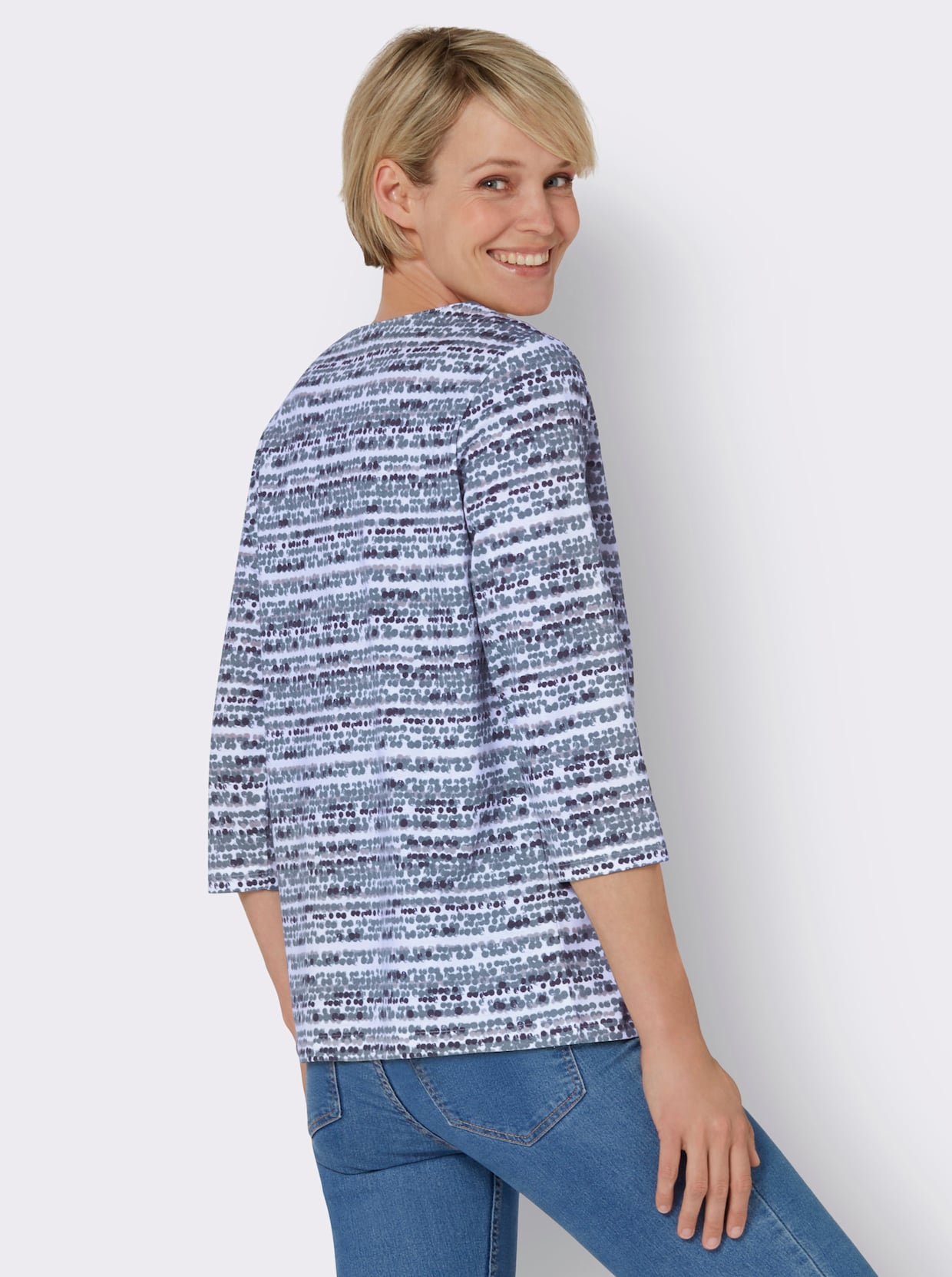 3/4-Arm-Shirt - taubenblau-hellblau-bedruckt