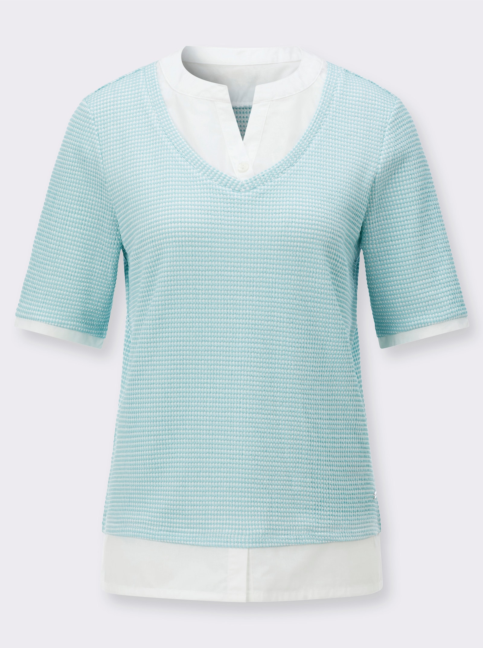 2-in-1-Shirt mit Web-Einsätzen - mint-weiß-bedruckt