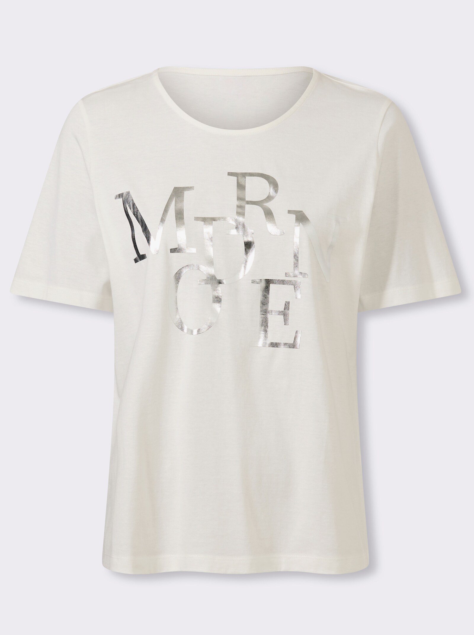 Kurzarmshirt mit Lettering-Folienprint - ecru