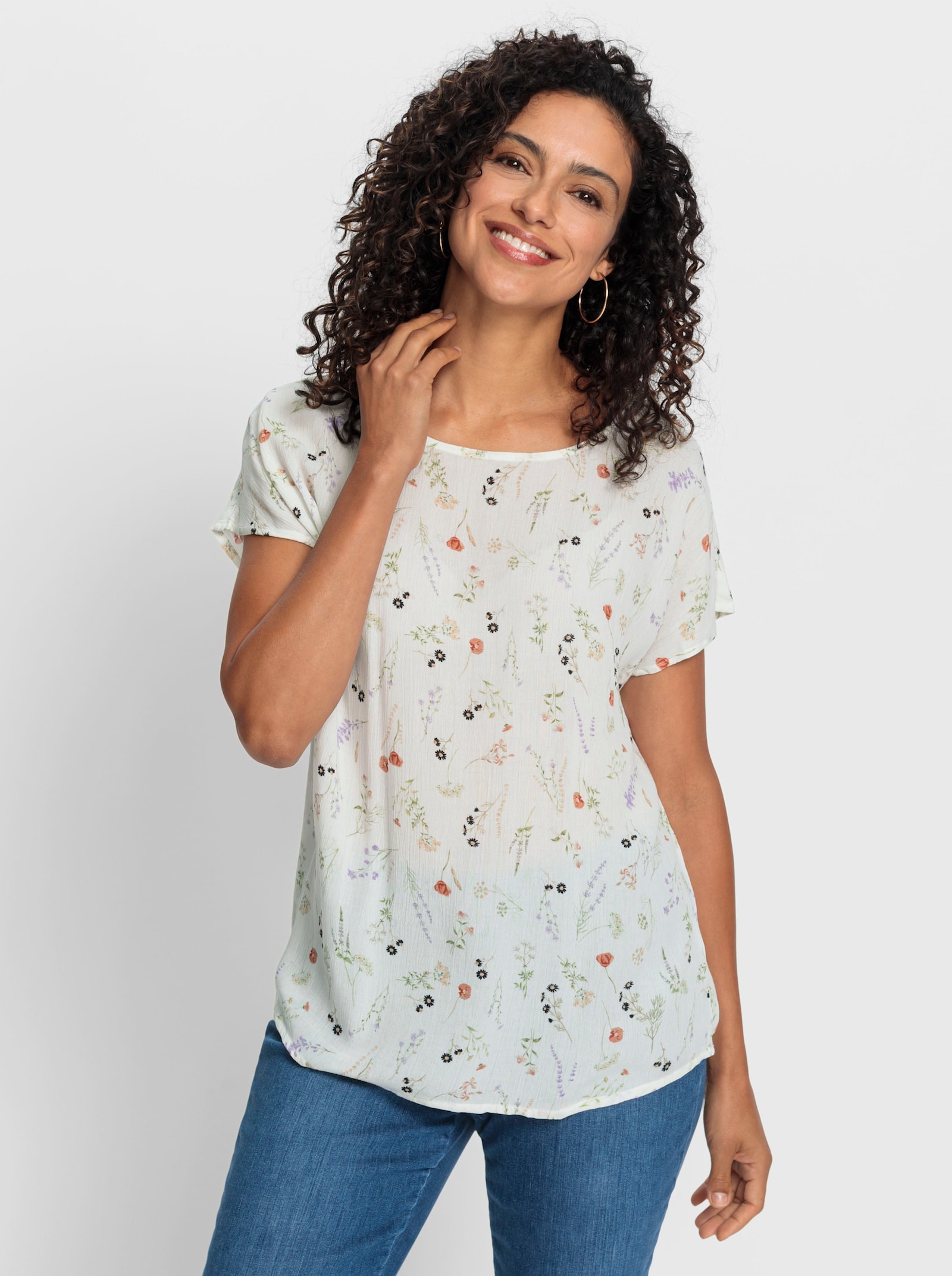 Comfortblouse met bloemetjesprint - ecru geprint