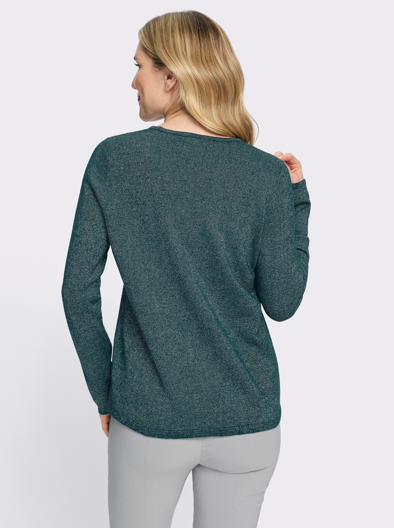2-in-1-Pullover mit Glanzgarn - petrol-silberfarben