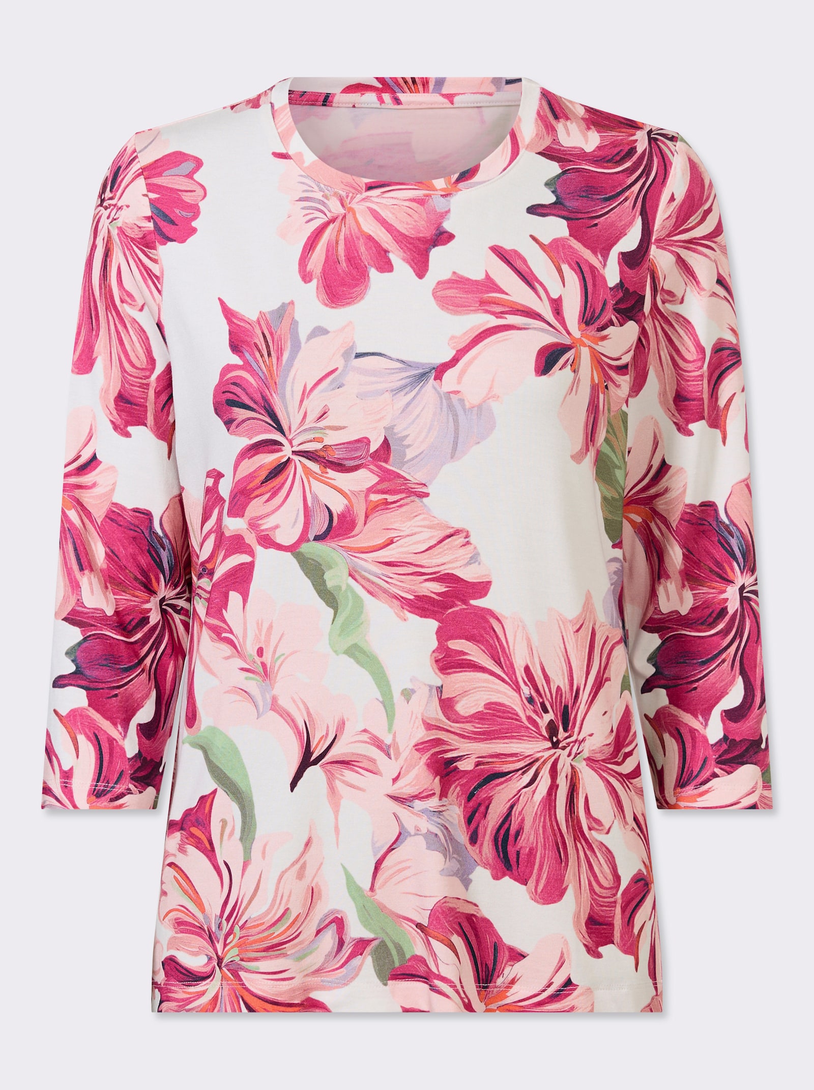 Print-Shirt mit 3/4-Ärmeln - ecru-magenta-bedruckt