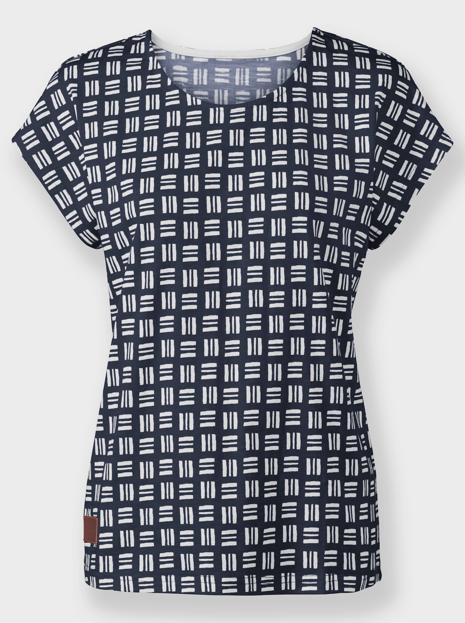 Print-Shirt aus reiner Baumwolle - marine-ecru-bedruckt