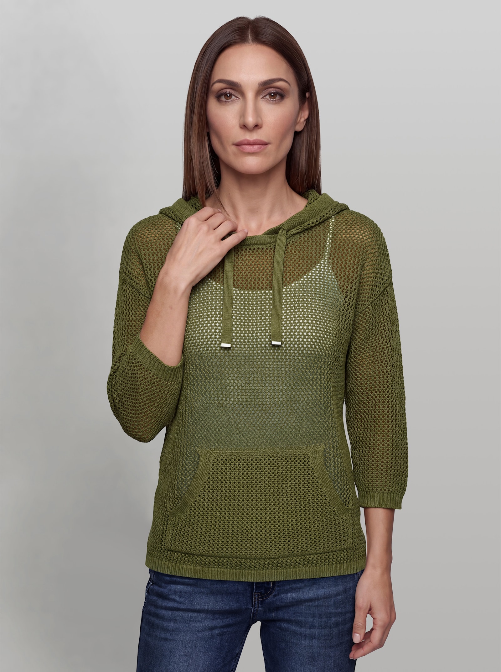 heine Lurex-Pullover mit Kapuze - oliv