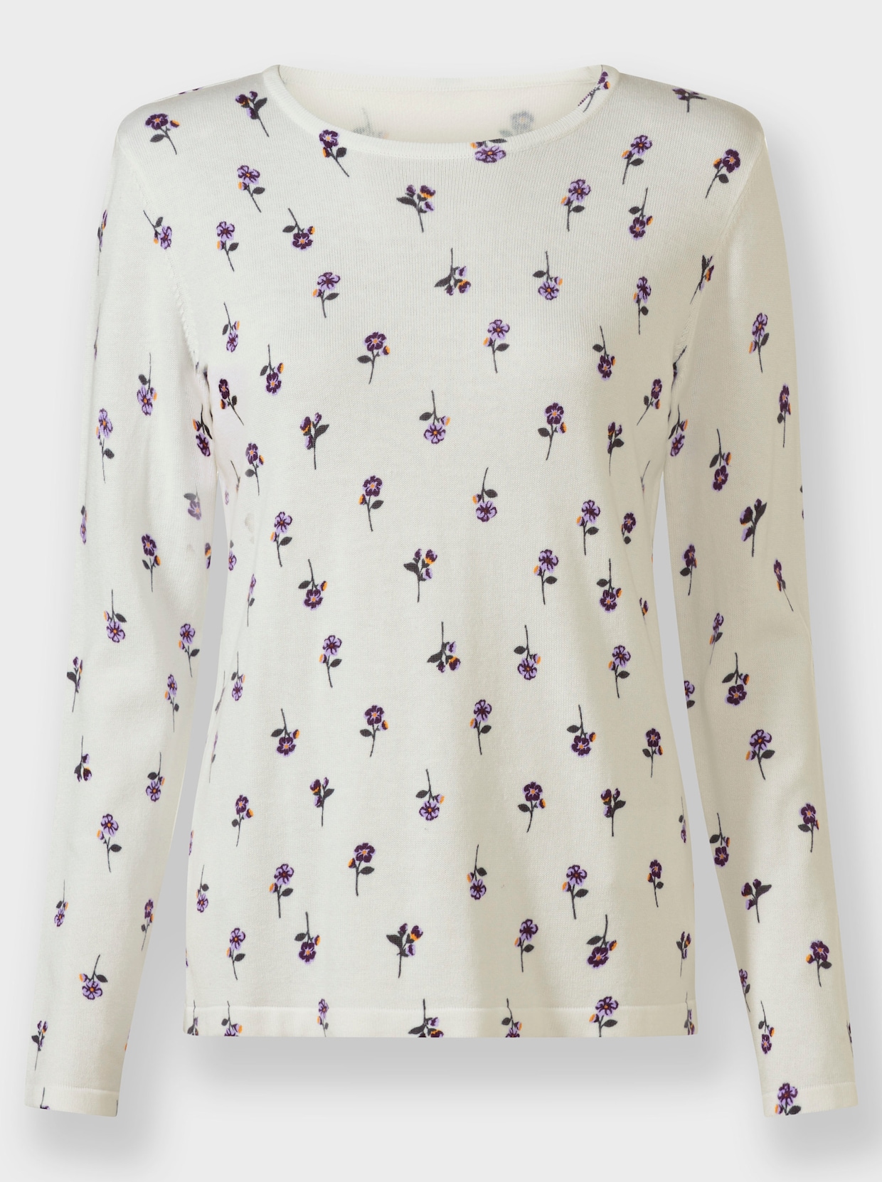 Feinstrickpullover mit Blumen-Dessin - ecru-bedruckt