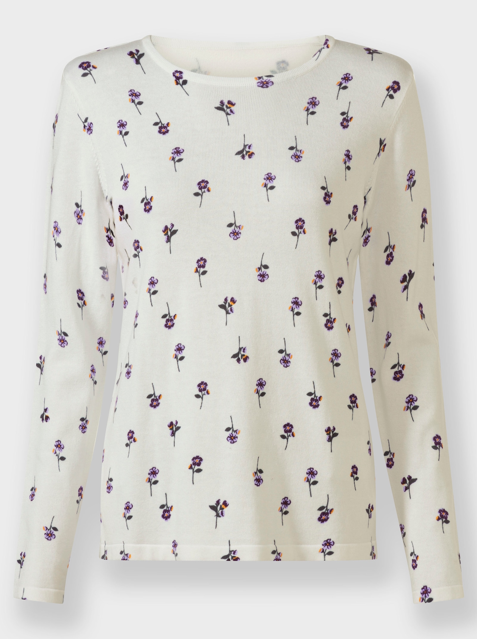 Feinstrickpullover mit Blumen-Dessin - ecru-bedruckt