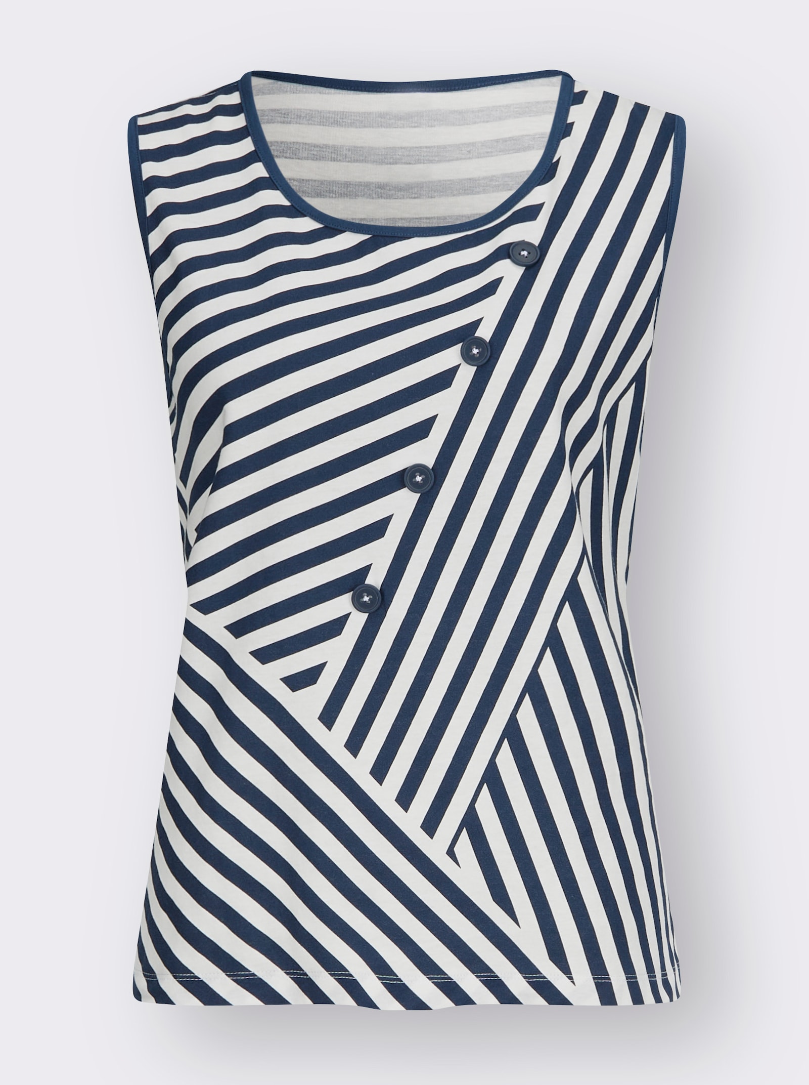 Shirttop mit Zierknöpfen im Vorderteil - ecru-dunkelblau-bedruckt