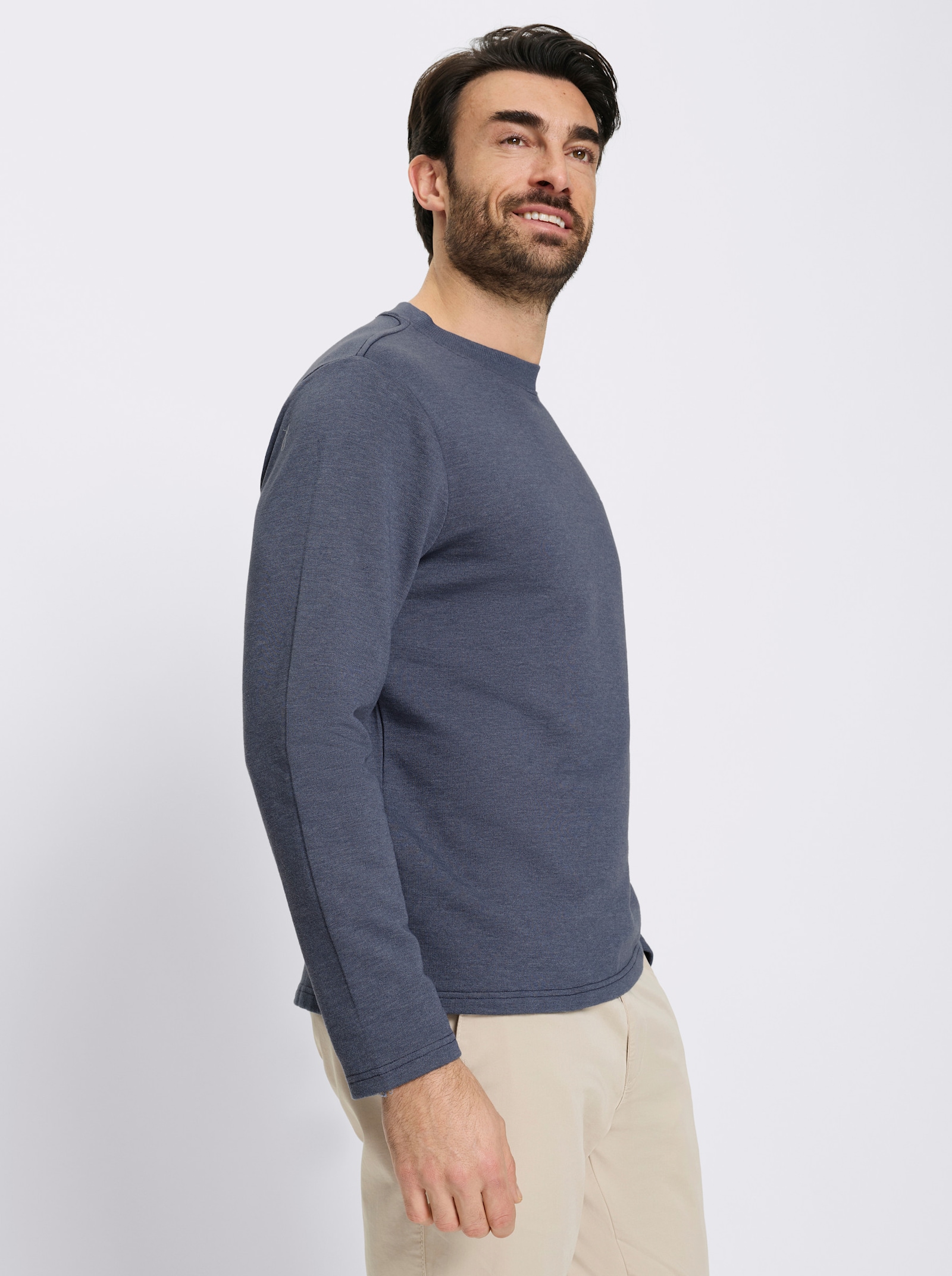 Catamaran Langarmshirt mit Logo-Stickerei - jeansblau-meliert