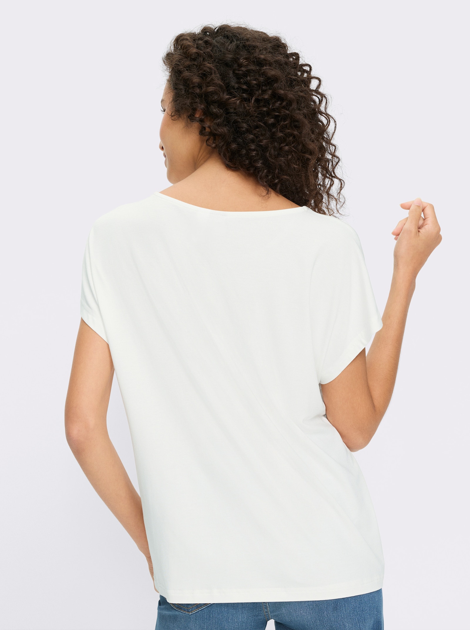 heine Kurzarmshirt mit Blüten-Frontprint - ecru-taupe-bedruckt