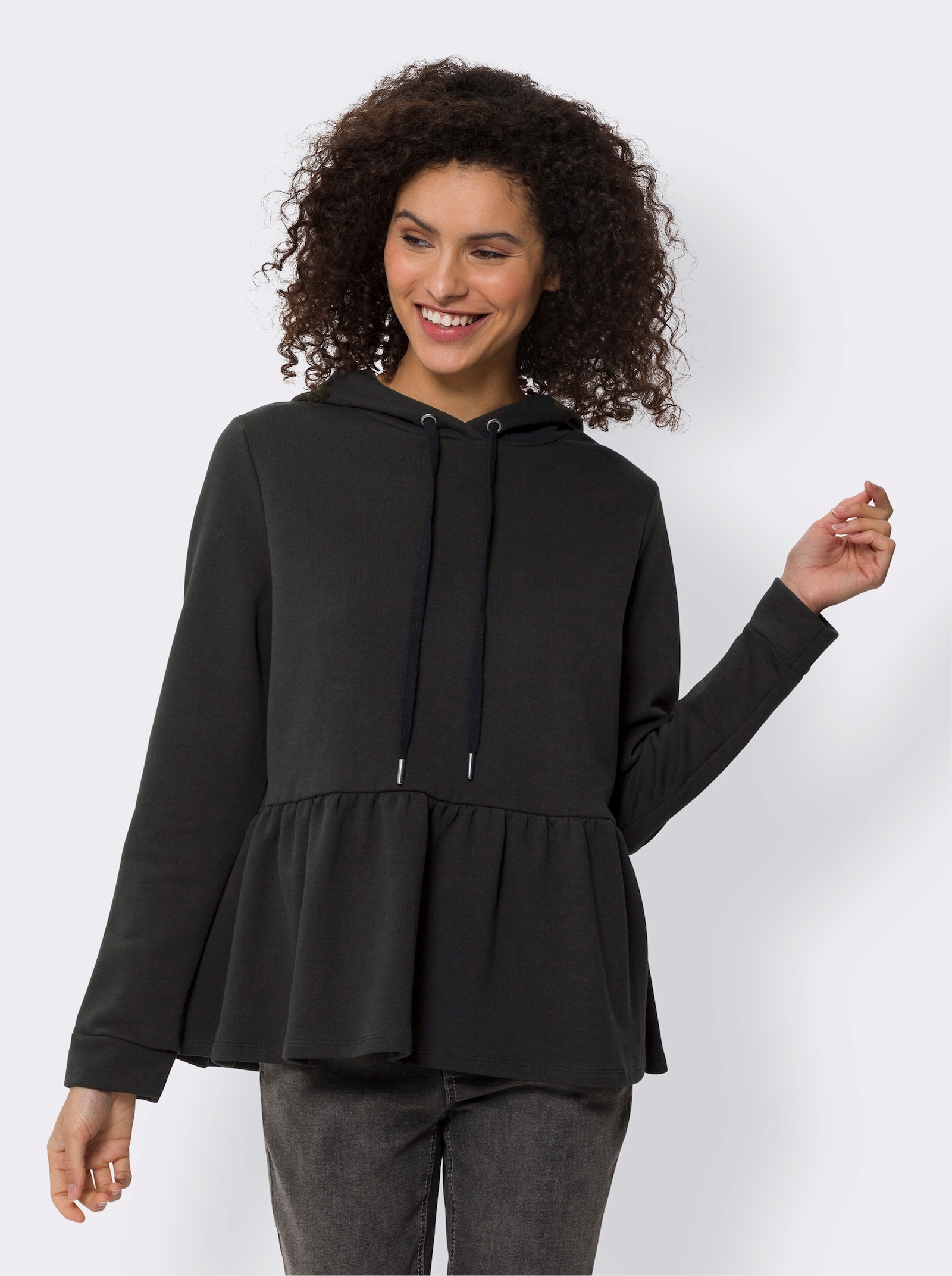 heine Kapuzensweatshirt mit Schößchen, weich - schwarz