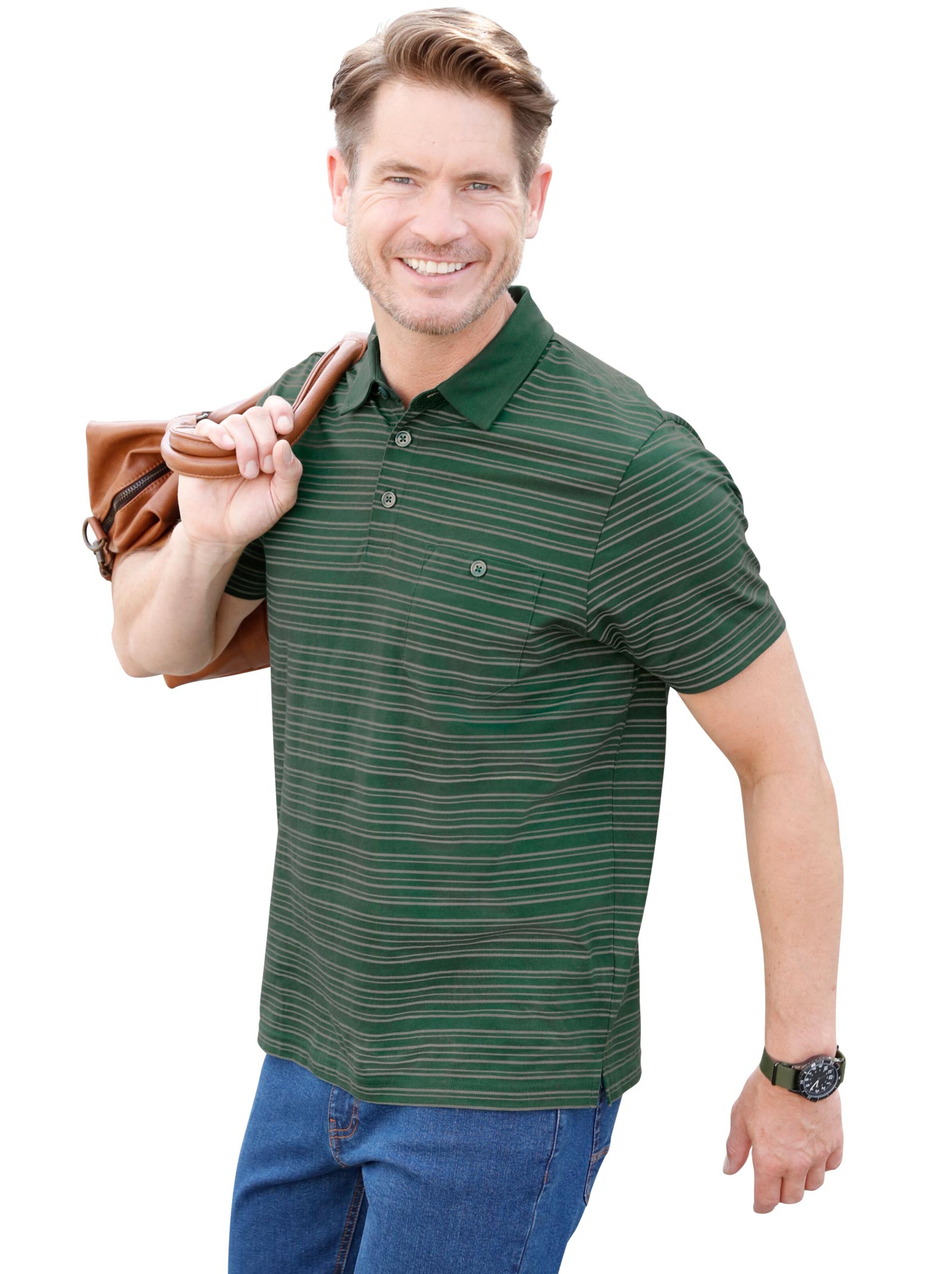 Poloshirt - moos-gestreift