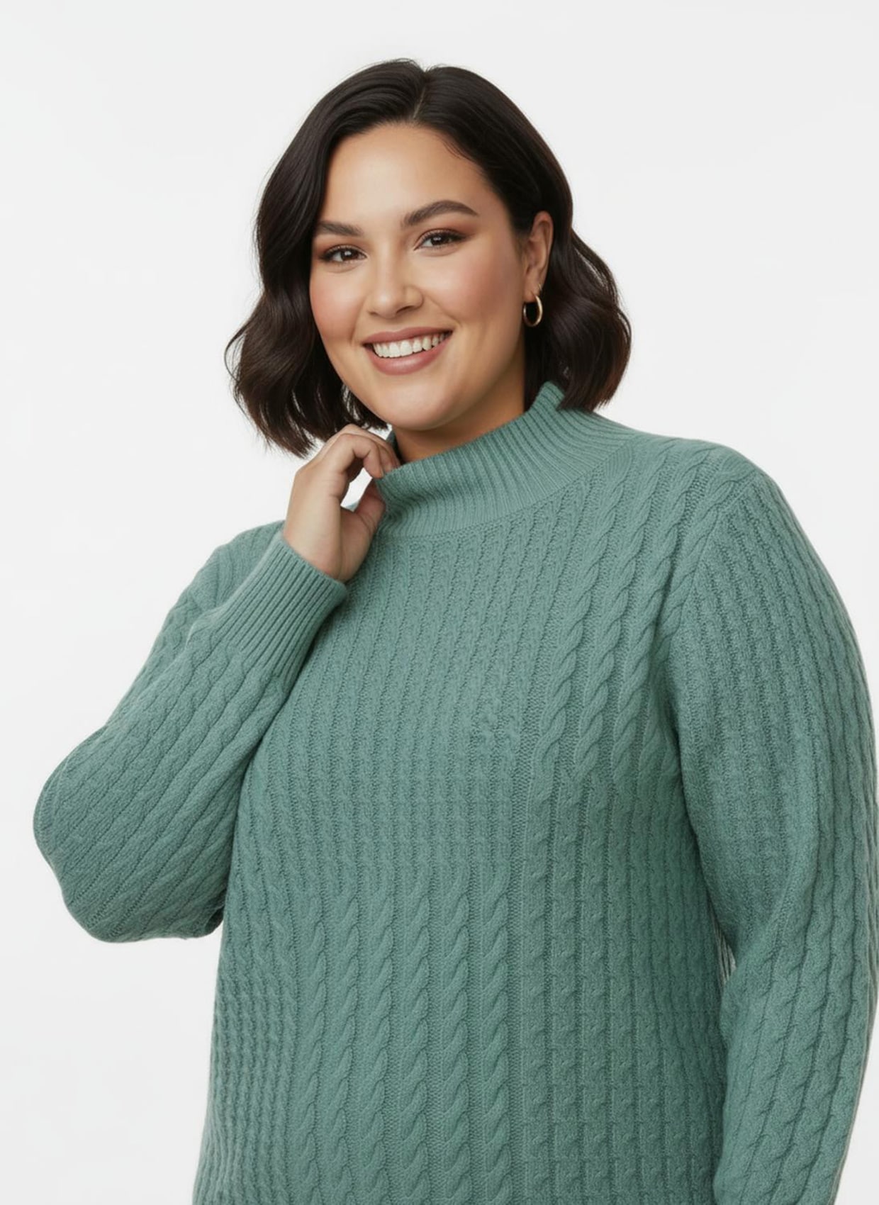 Stehkragenpullover in Patchwork-Optik - salbei