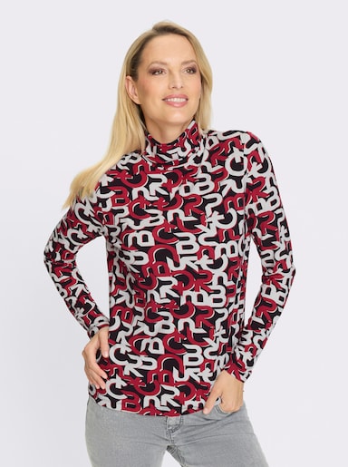 heine Rollkragenshirt - schwarz-rot-bedruckt