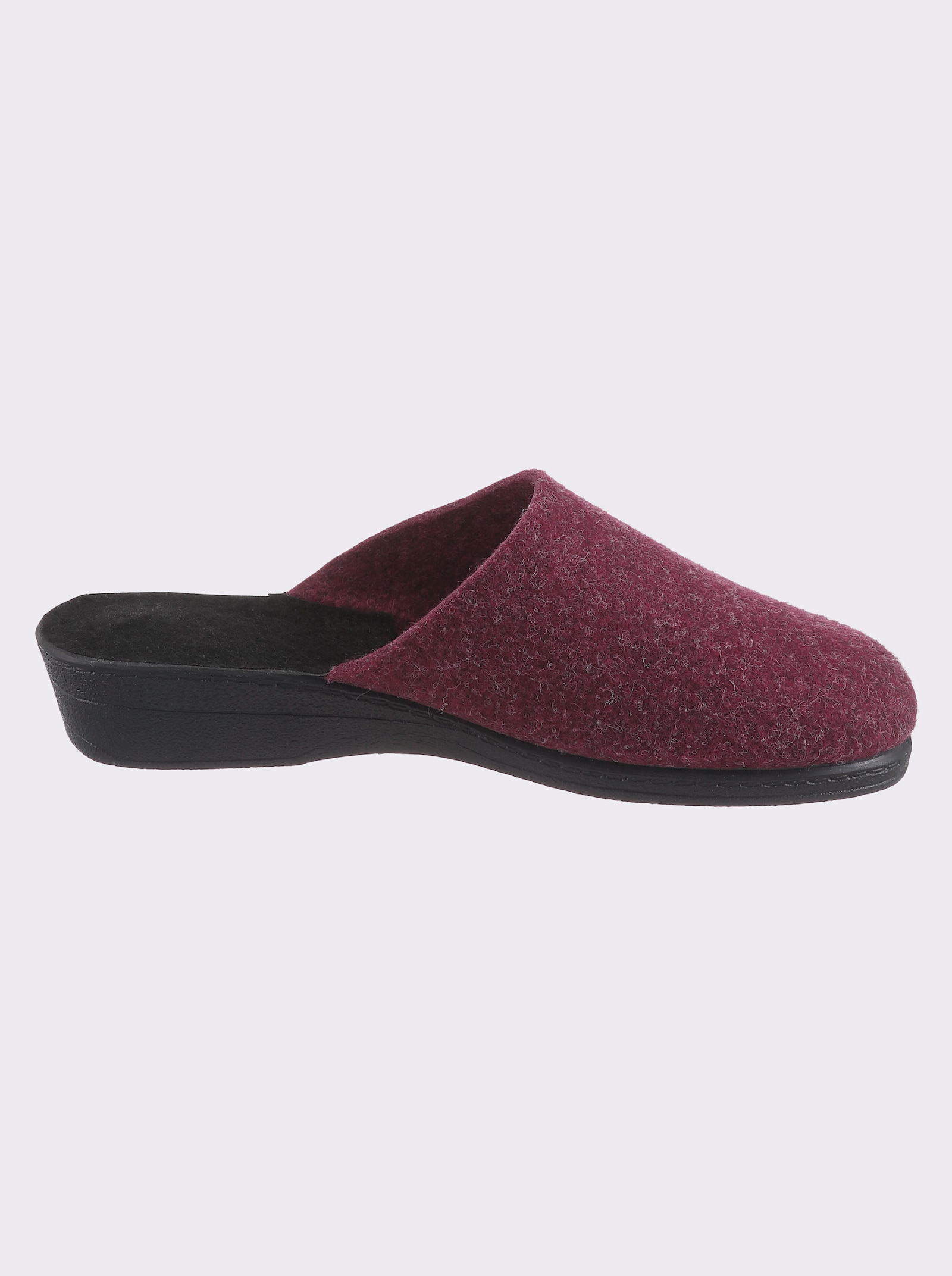 Pantoffel mit Keilabsatz, Filz - bordeaux
