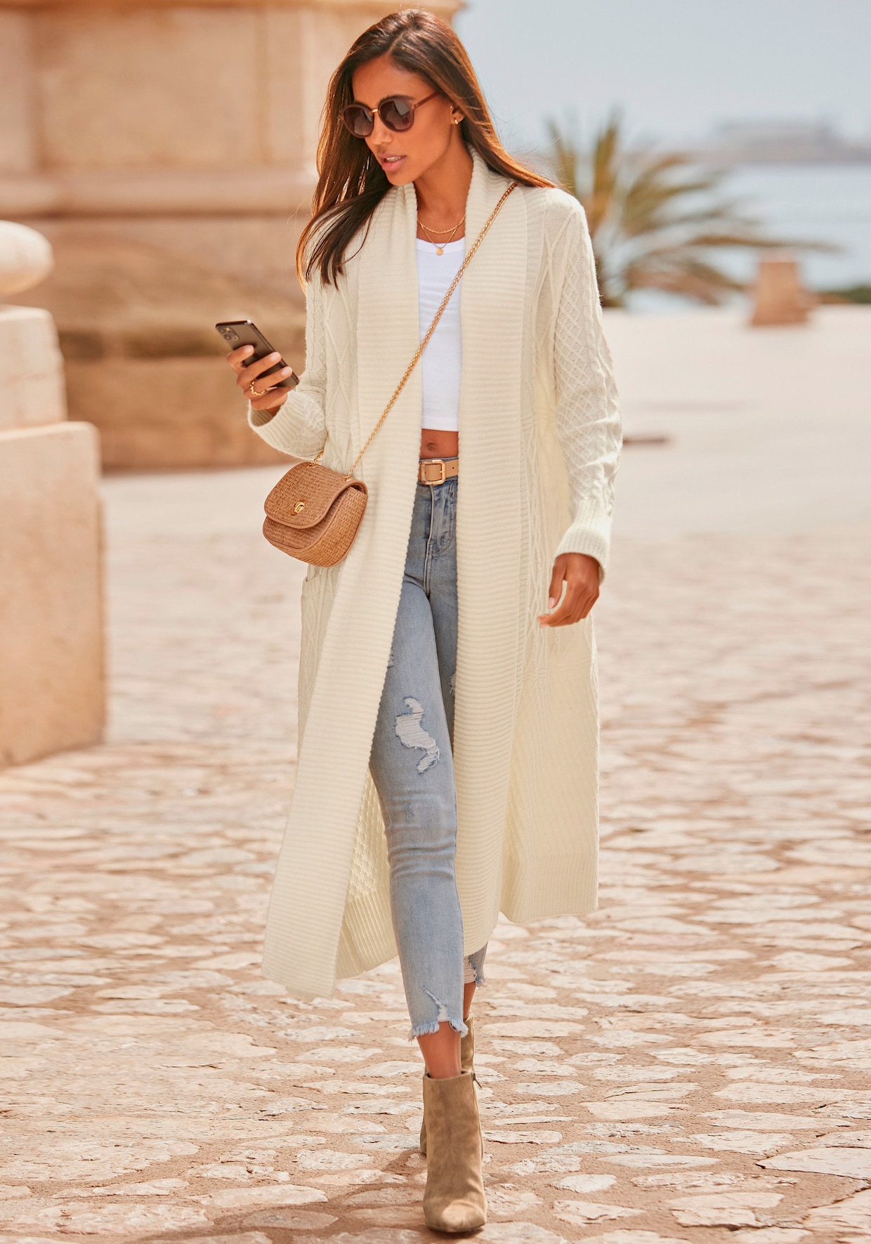 LASCANA Longstrickjacke - creme