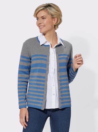 Strickjacke - mittelblau-geringelt