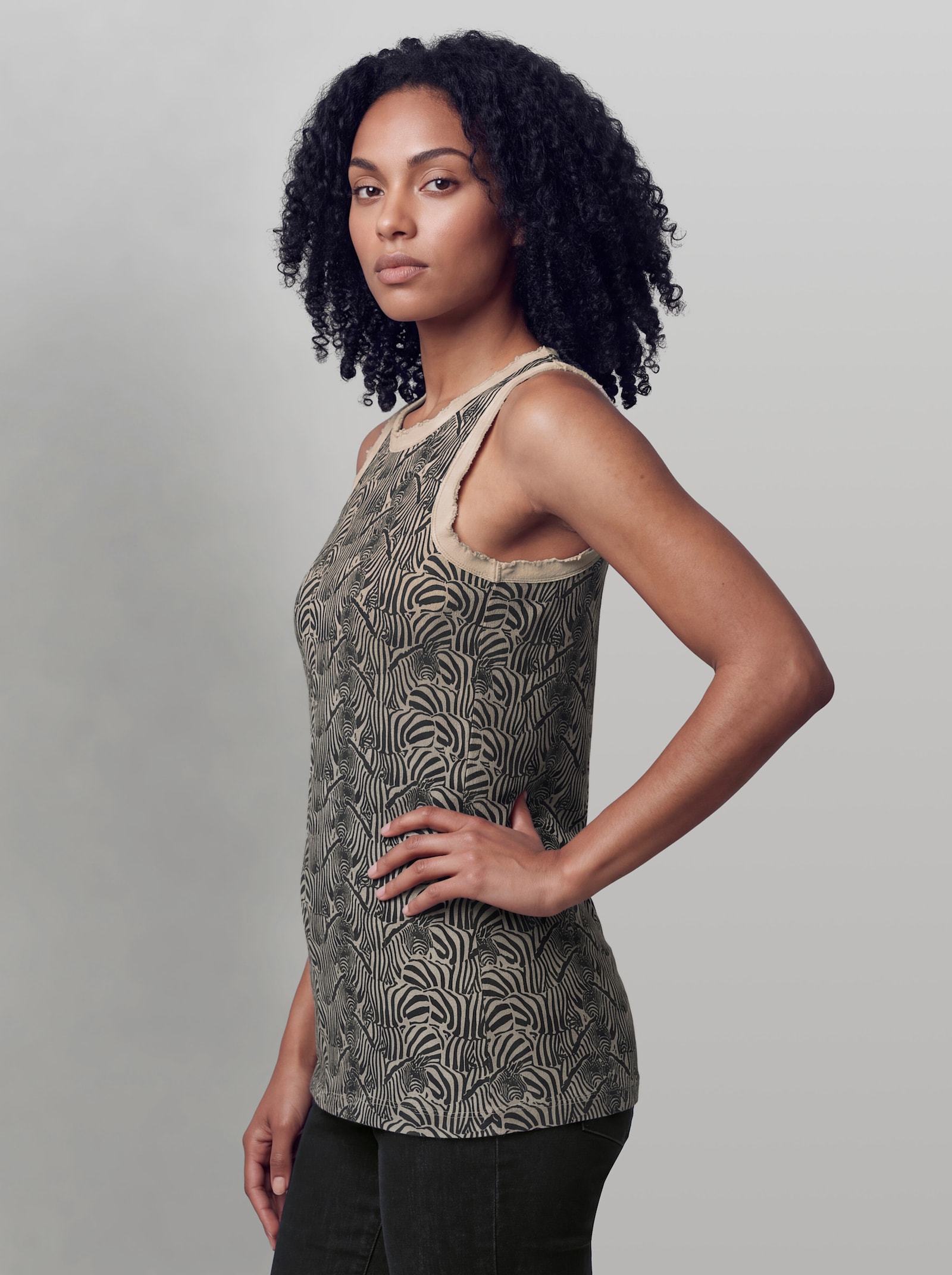 heine Tanktop mit Zebra-Print - sand-schwarz-bedruckt