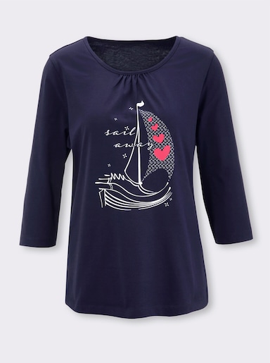 Shirt met 3/4-mouw - marine/ecru