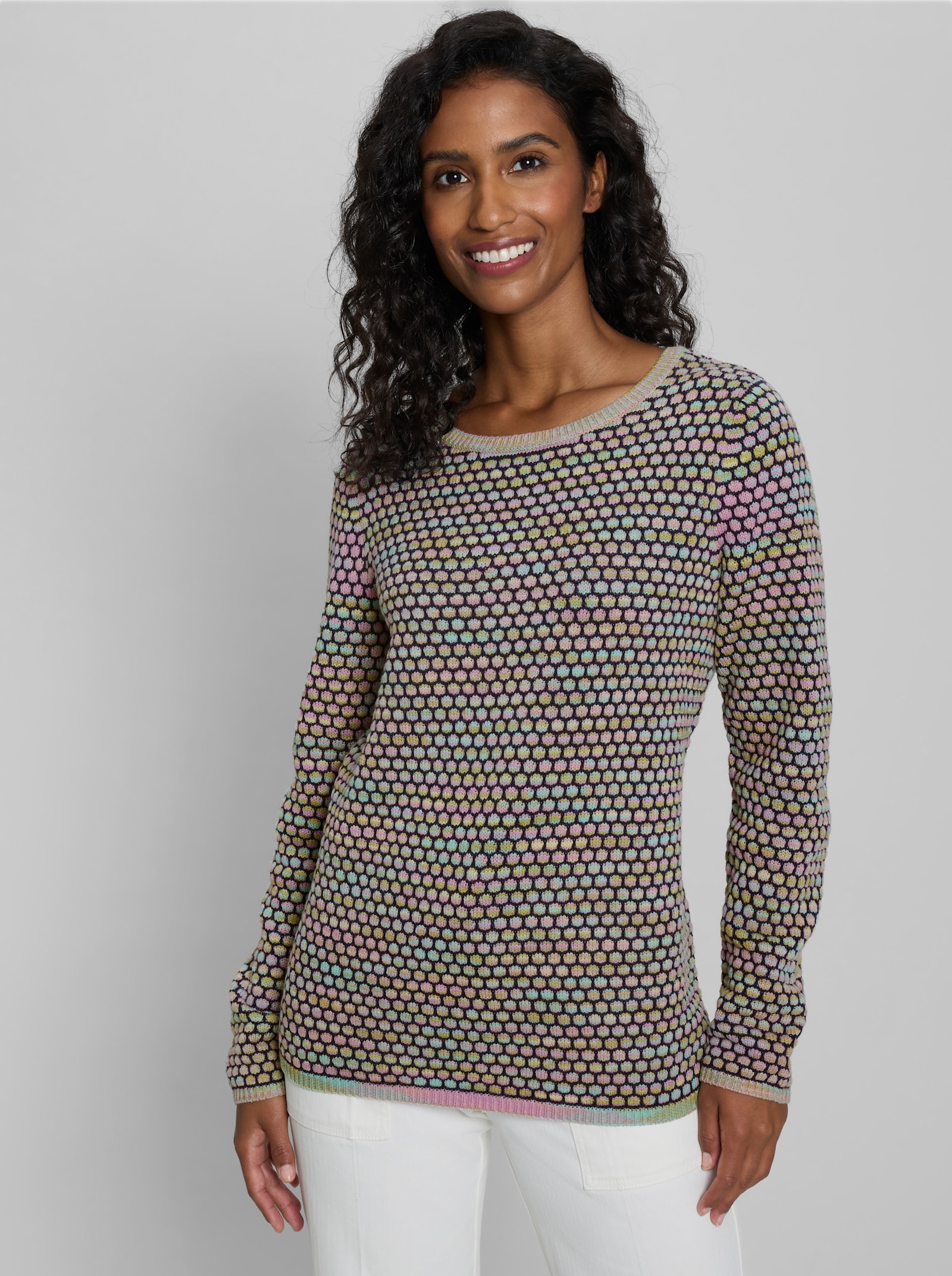 heine Strickpullover in Wabenstruktur - marine-pistazie-gemustert
