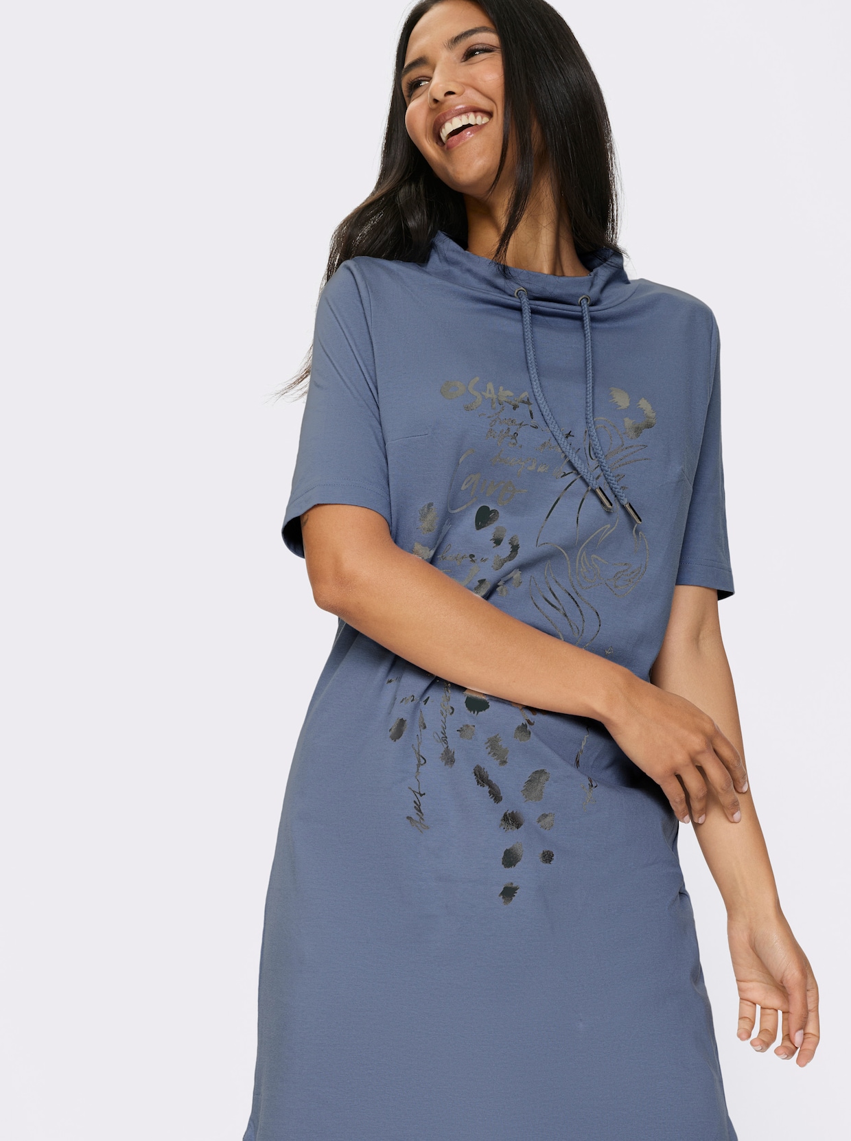 Jerseykleid - taubenblau-silberfarben