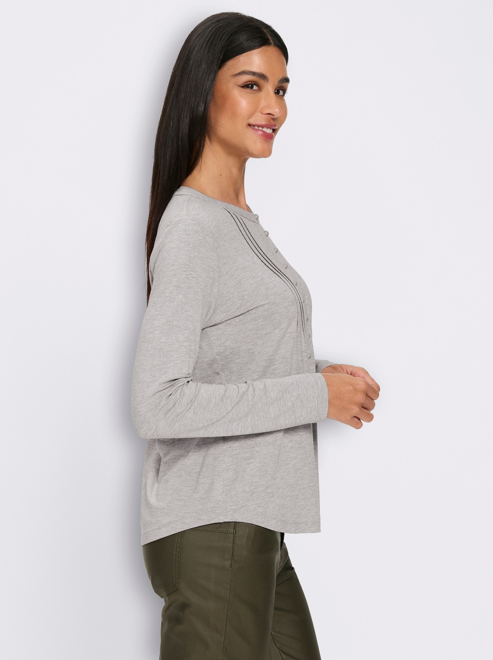 heine Langarmshirt mit Biesen - steingrau-meliert