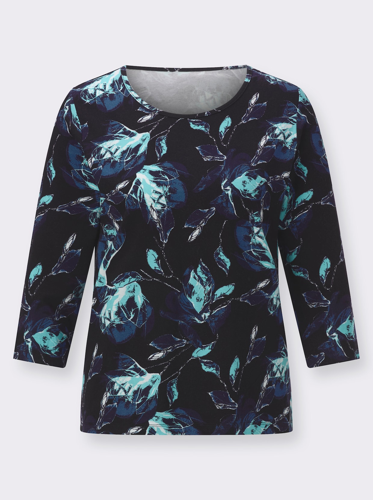 3/4-Arm-Shirt - schwarz-aquamarin-bedruckt