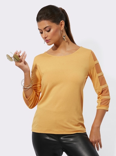 3/4-Arm-Shirt mit transparenten Einsätzen - ocker