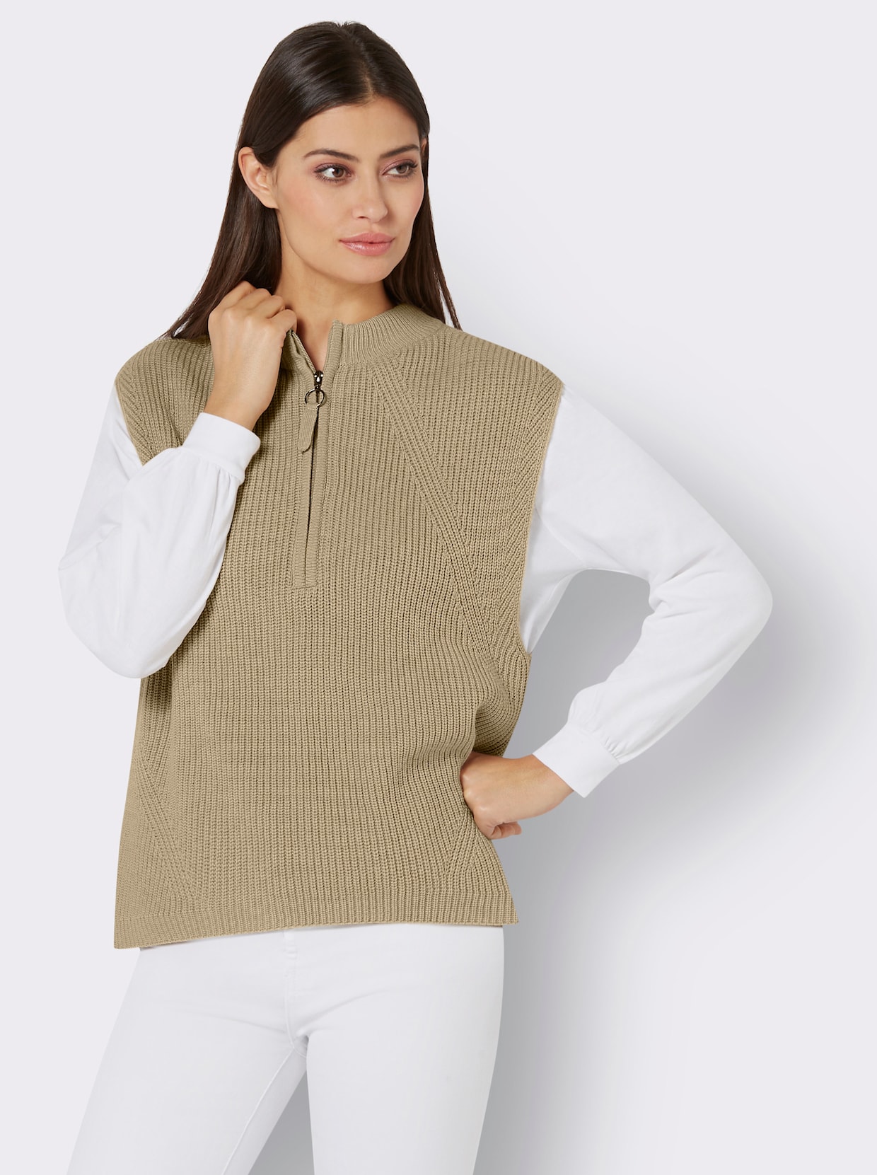 Débardeur en tricot en mélange de laine vierge - beige