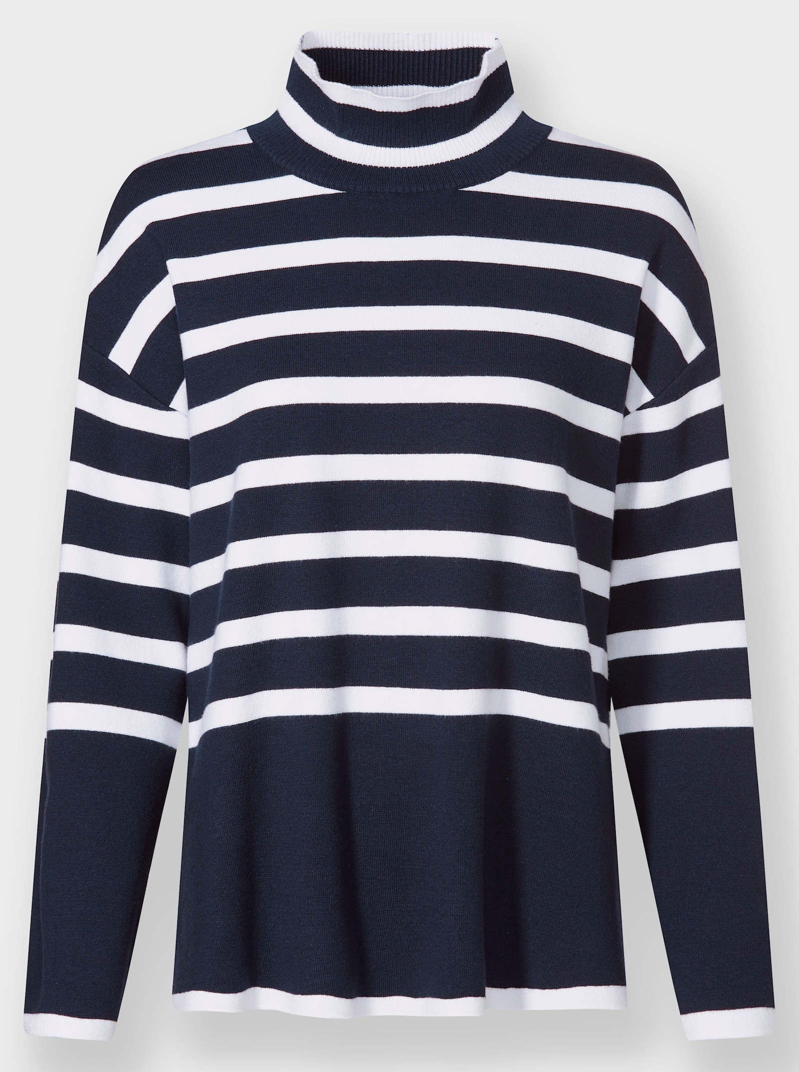 heine Streifenpullover mit Stehkragen - marine-ecru-geringelt