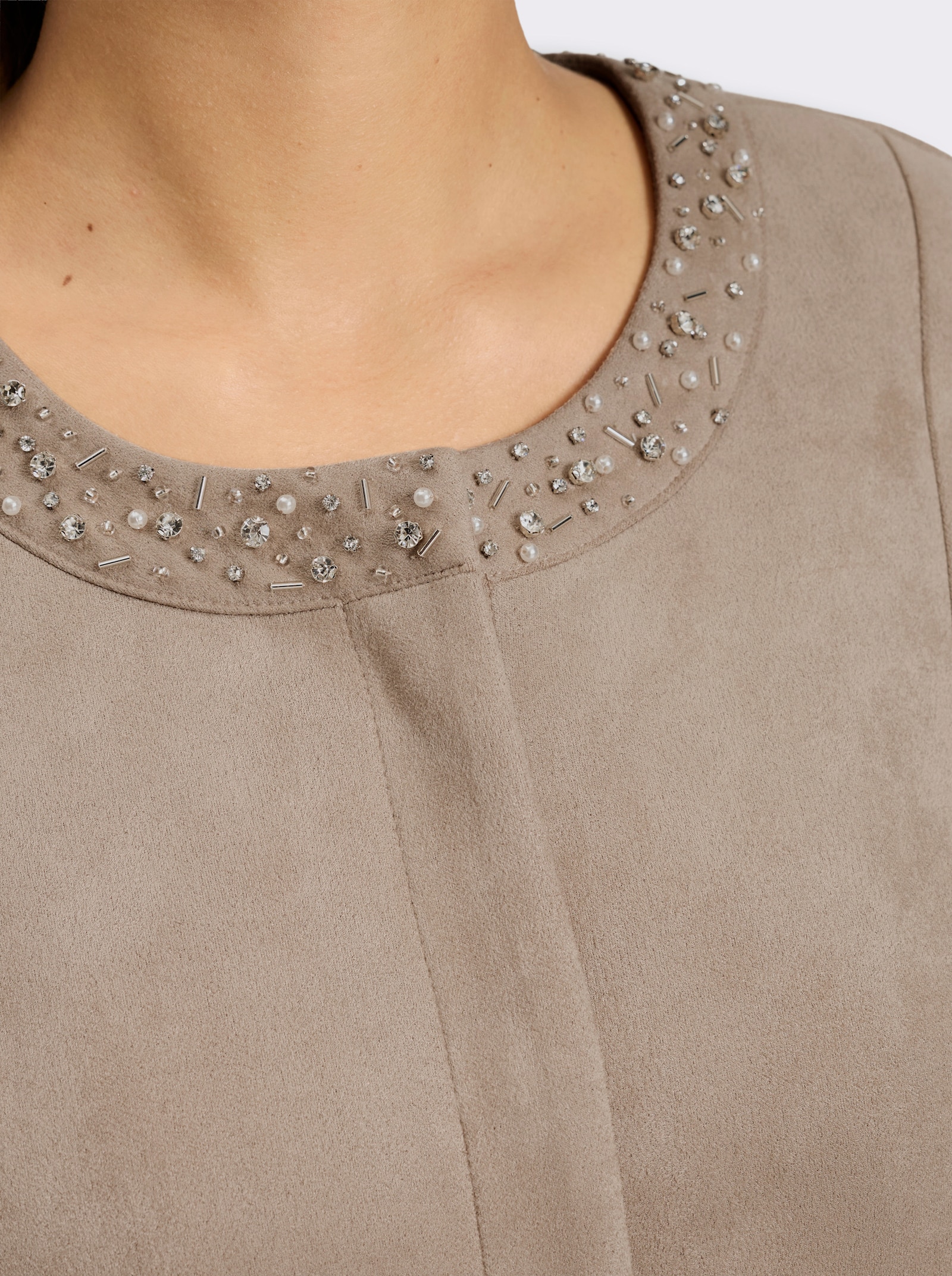 Lederimitat-Blazer mit Glitzersteinchen am Ausschnitt - sesam