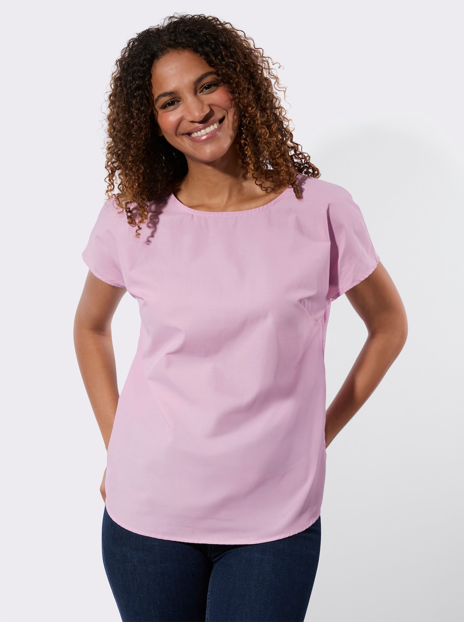 Baumwollbluse mit überschnittenen Schultern - rosé