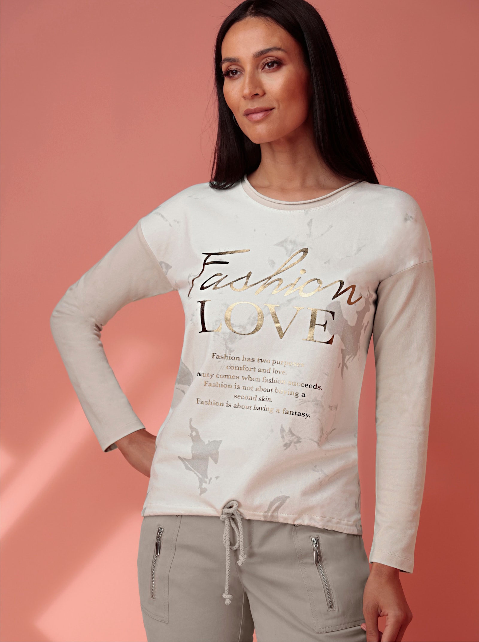 heine T-shirt à manches longues avec mancherons - sable-gris clair imprimé