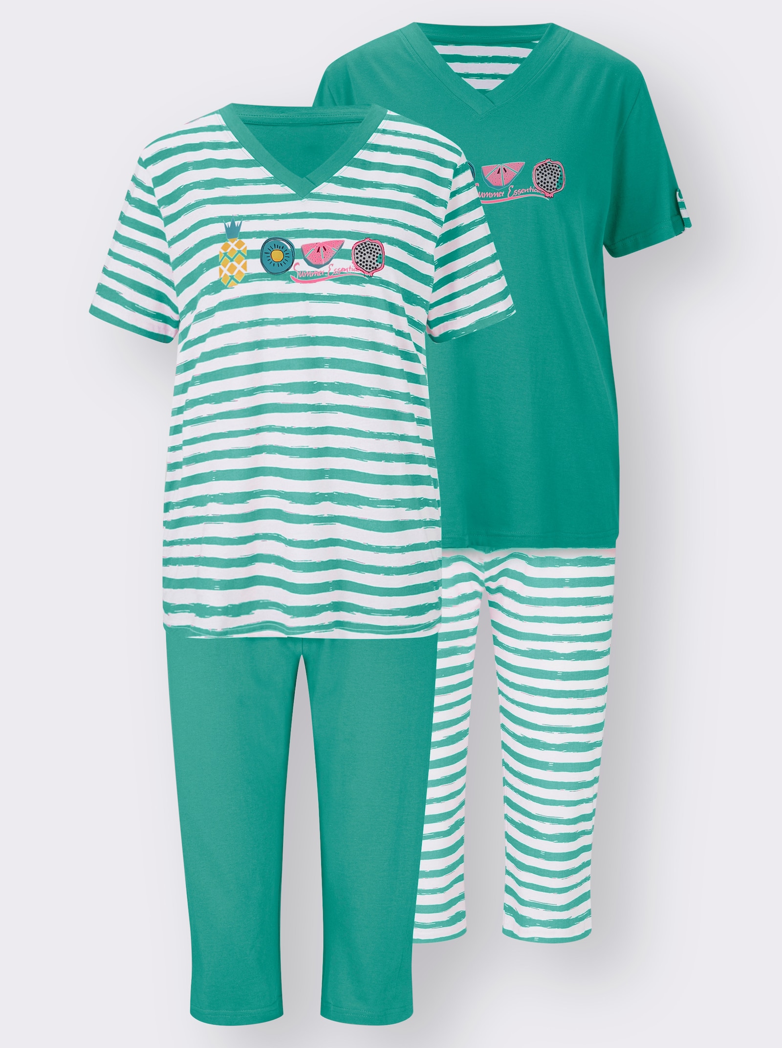 Comtessa Capri-pyjama’s van single-jersey - groen + groen gestreept