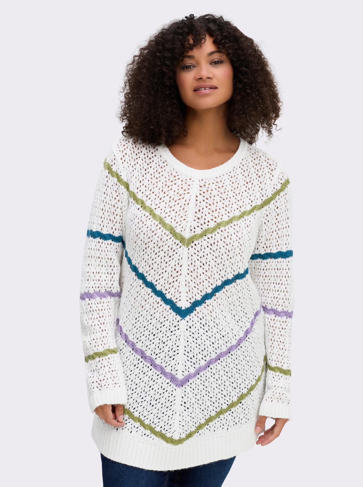 sheego Ajourpullover - ecru-gemustert