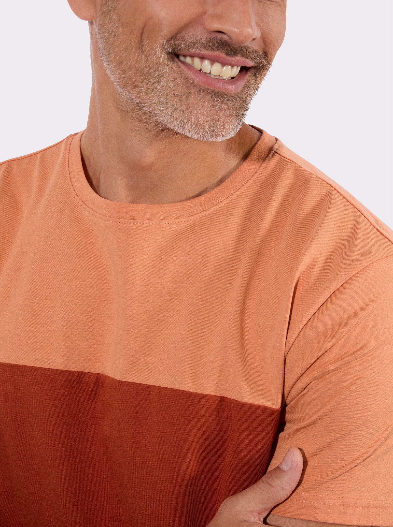 Kurzarmshirt mit Colour-Blocking - papaya-rostrot