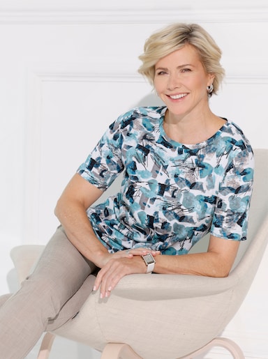 Kurzarmshirt - kalkmint-sesam-bedruckt
