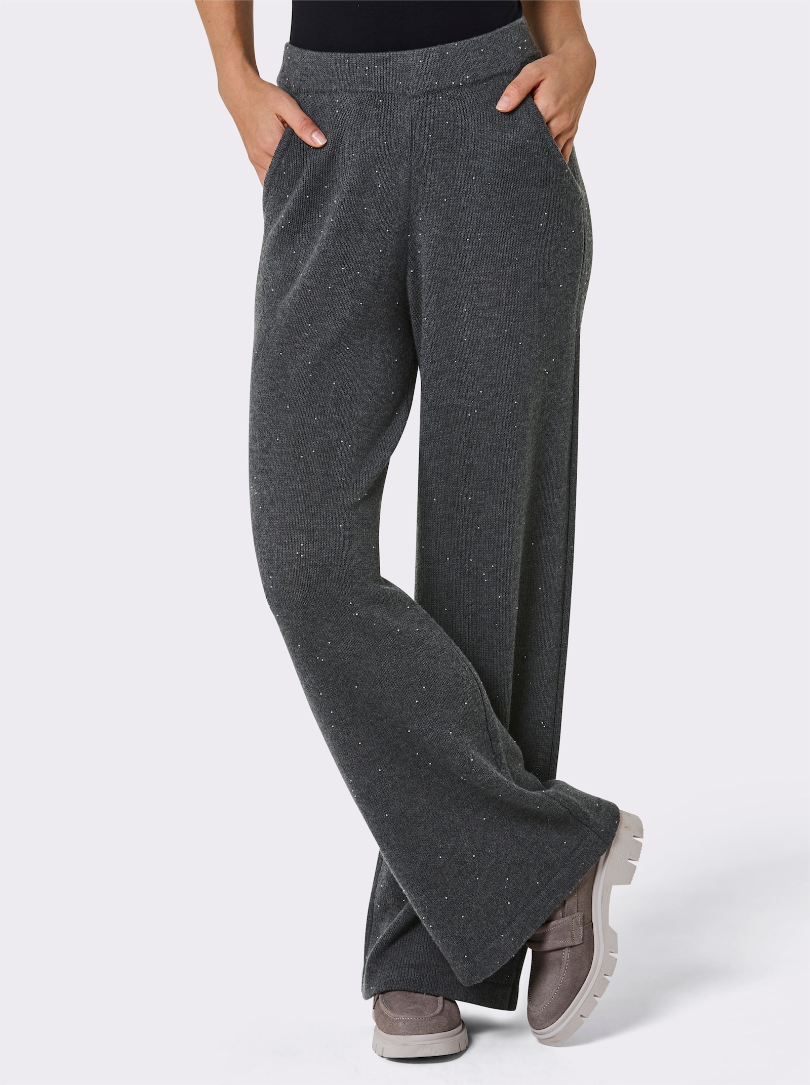 CREATION L PREMIUM Strickhose mit Zierperlen - anthrazit