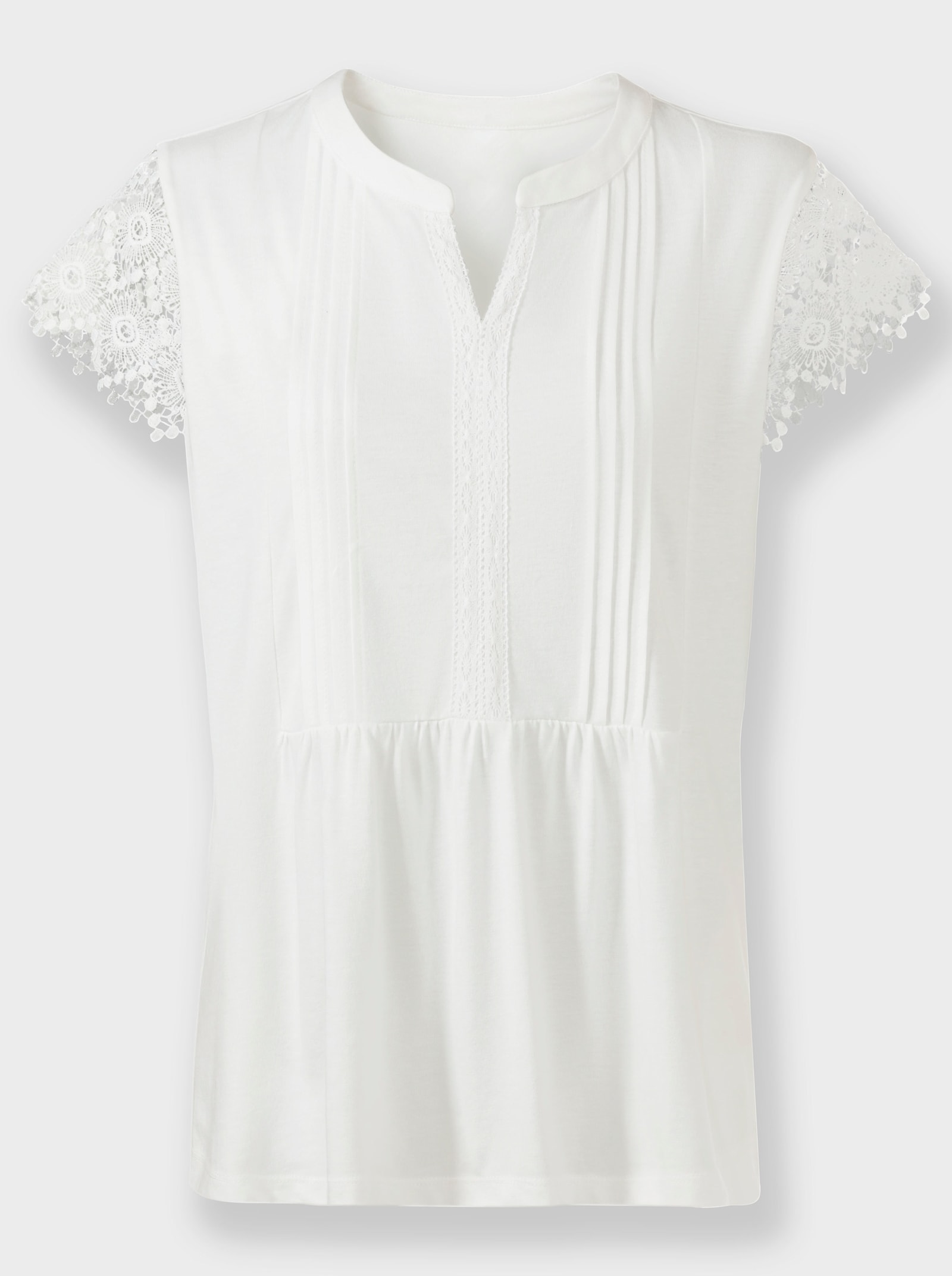 Kurzarmshirt mit Flügelärmeln aus Spitze - ecru