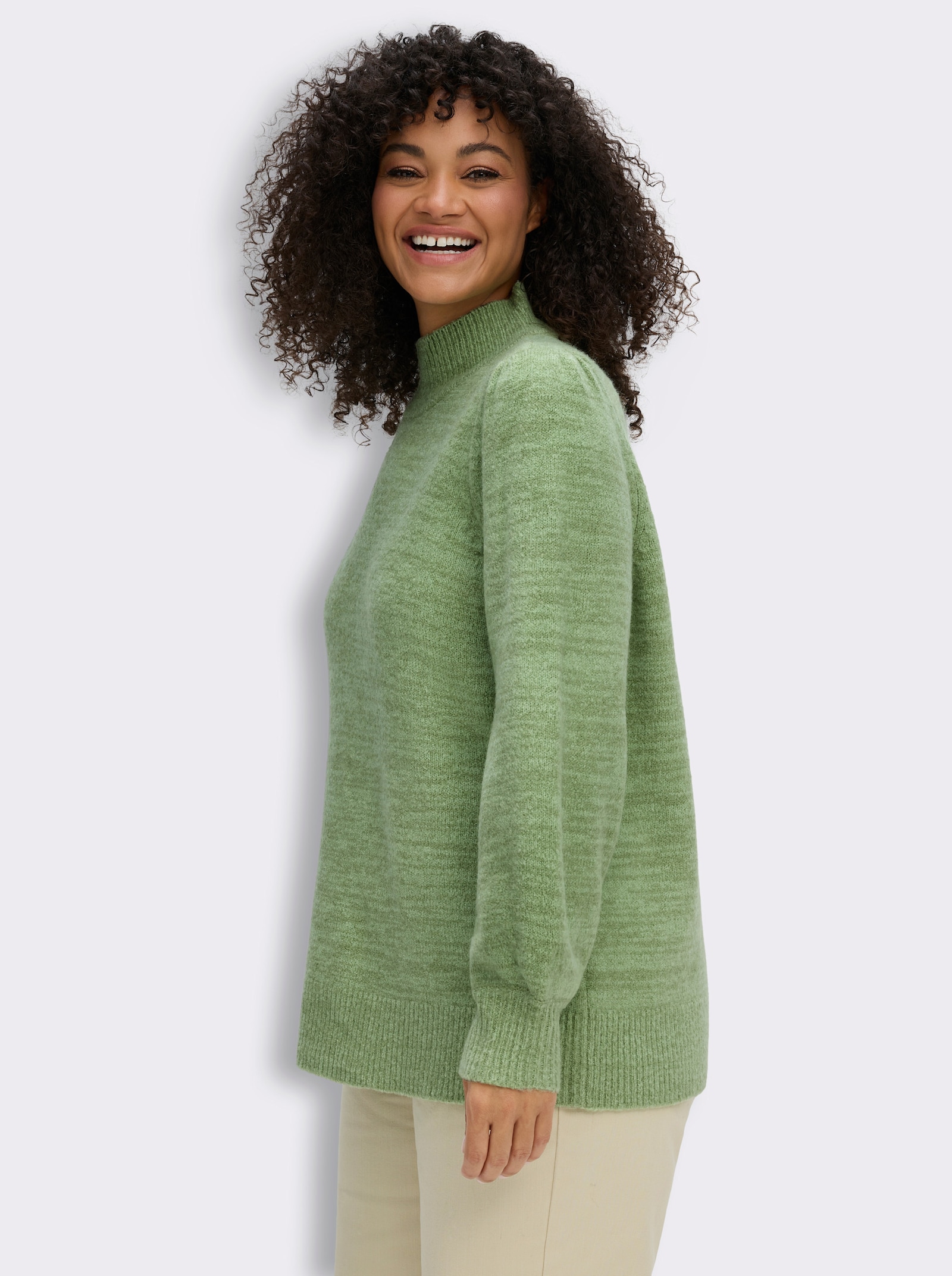 sheego Stehkragenpullover in Melange-Optik - eucalyptus-meliert