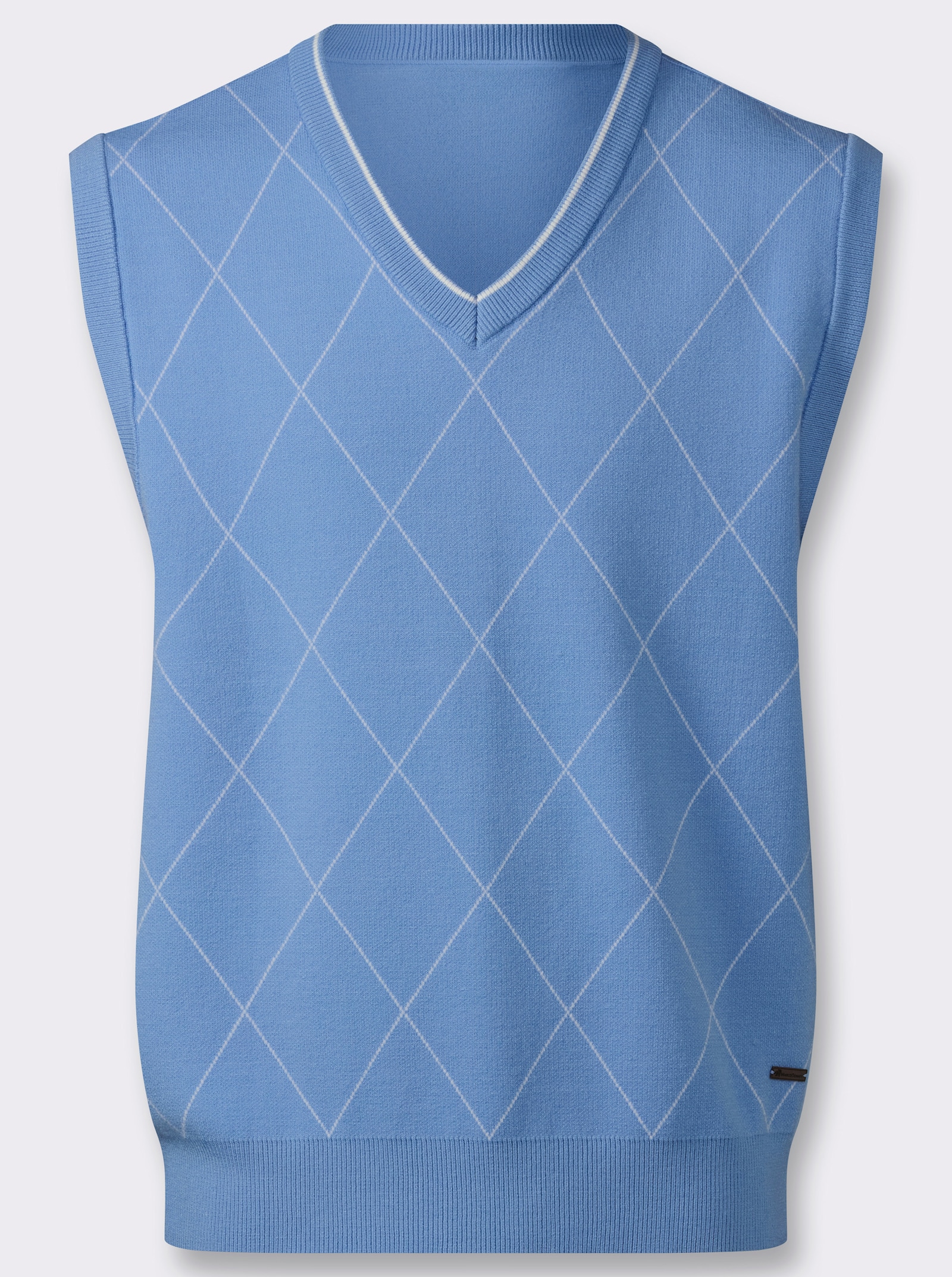 Marco Donati Pullunder mit Rauten-Jacquard - himmelblau-ecru-gemustert