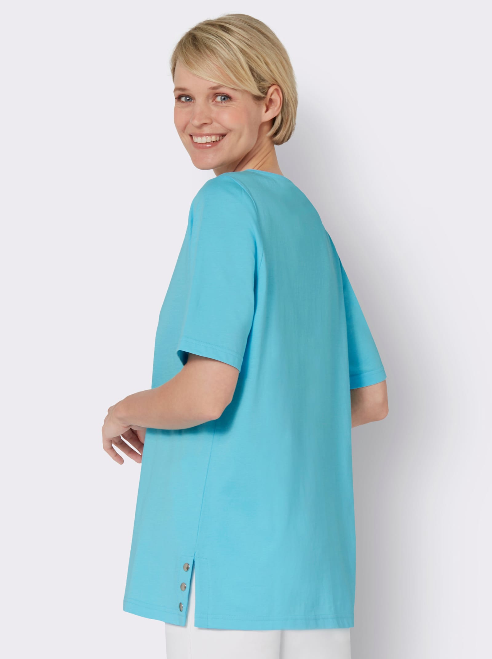 Kurzarmshirt mit Zierplättchen - aqua