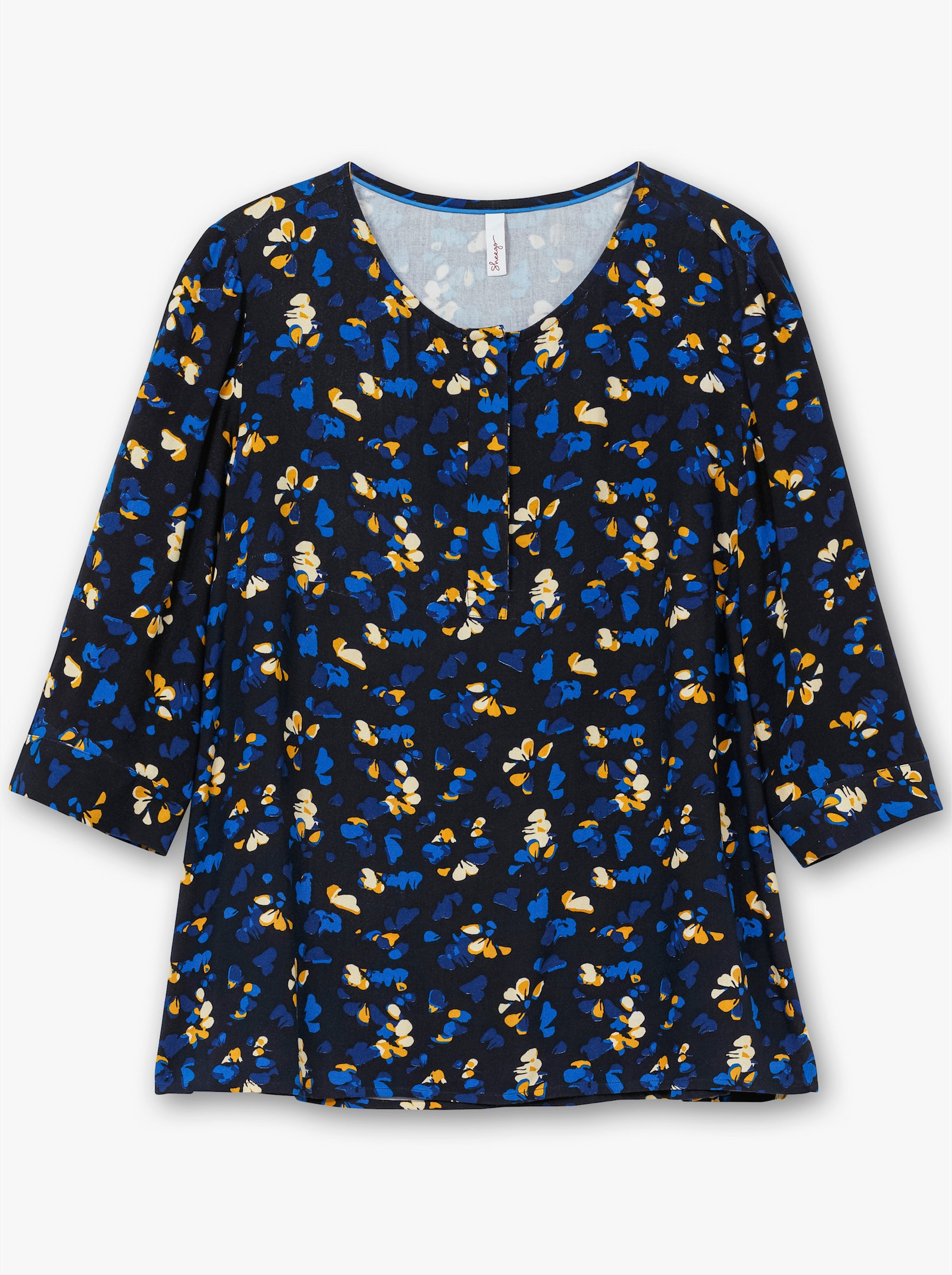sheego Tunika mit Blumendruck und Knopfleiste - tiefblau-gemustert