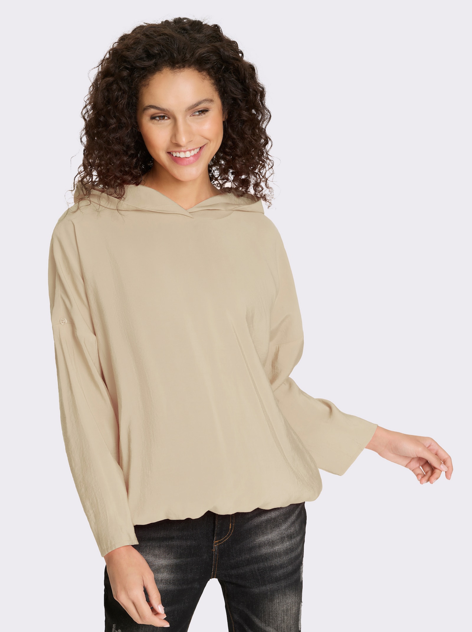 heine Schlupfbluse mit Krempelärmel - sand