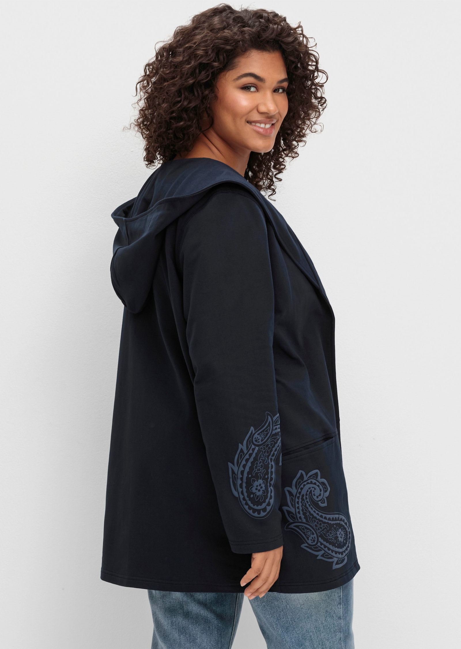 sheego by Joe Browns Sweatjacke mit Paisleydruck - dunkelblau