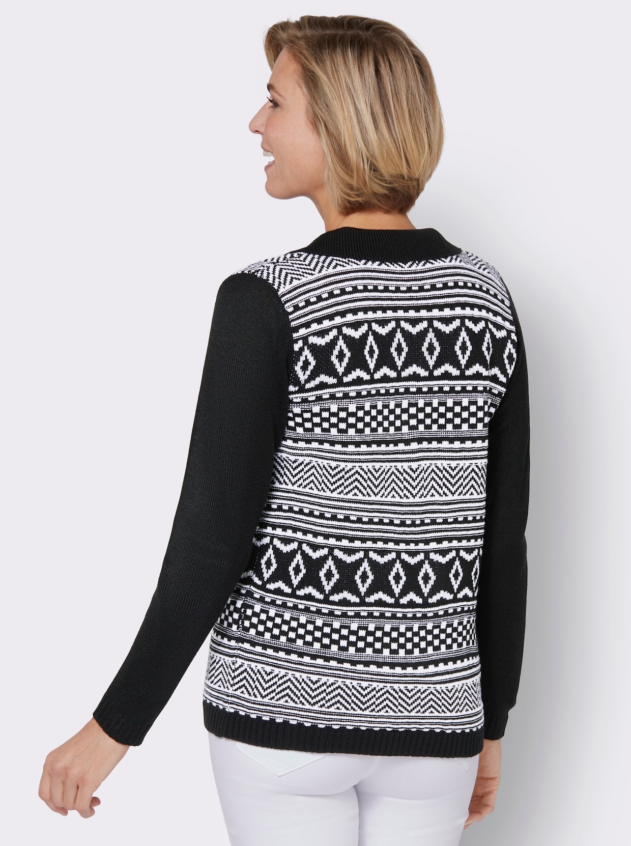 Pullover van jacquard - zwart/wit gedessineerd